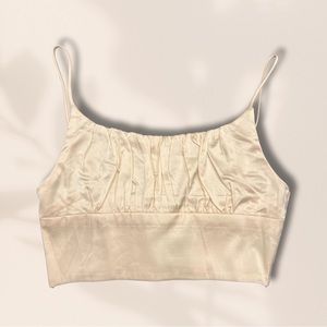 Nasty Gal Can’t Be Cropped Satin Ruched Top (L) (Cream)